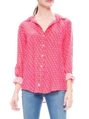 Frank & Eileen Pink Palm-Print Button-Up Linen Shirt